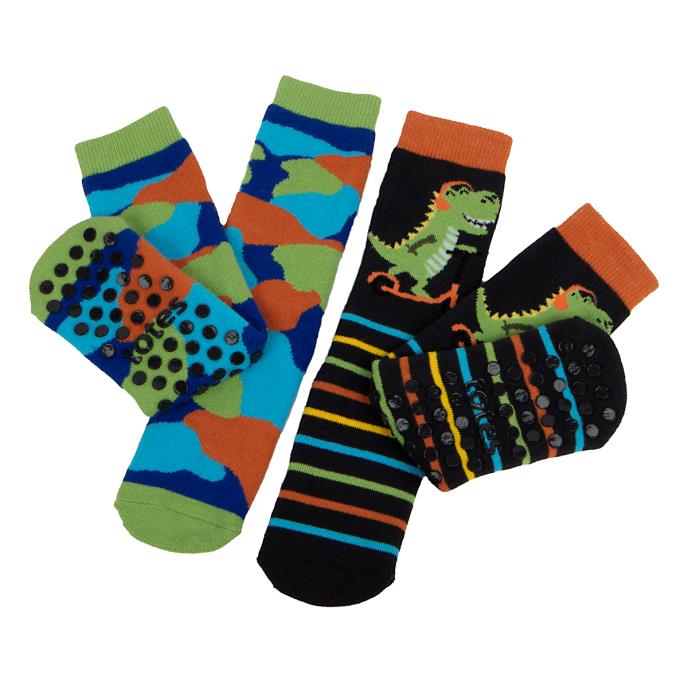 totes toasties Childrens Original Slipper Socks (Twin Pack) Dino Extra Image 2